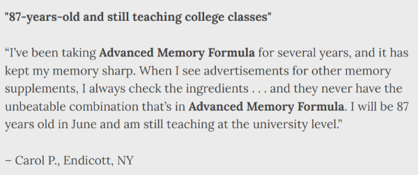 Advanced Memory Formula Customer Reviews