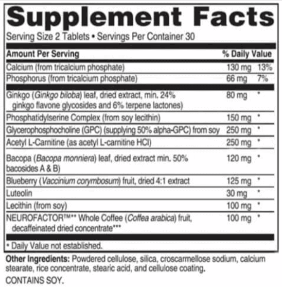 Advanced Memory Formula Ingredients Supplement Facts