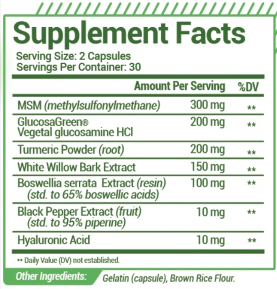 Joint Hero supplement facts