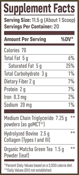 NativePath matcha Collagen Latte Supplement Facts