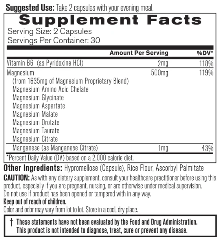 Organixx Magnesium 7 Supplement Fact