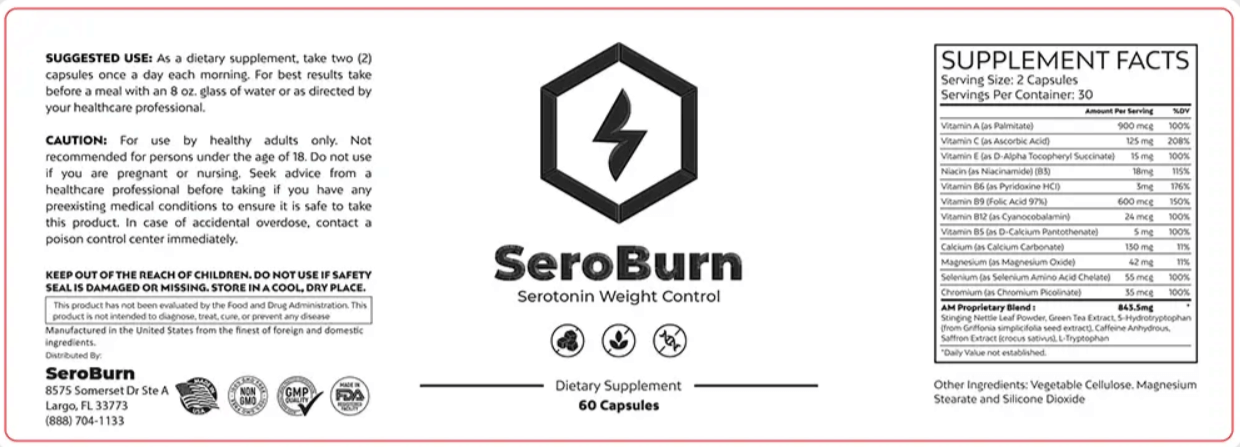 SeroBurn Ingredients Supplement Facts