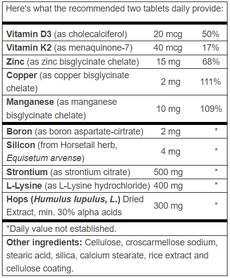 Ultimate Bone Support Supplement Facts